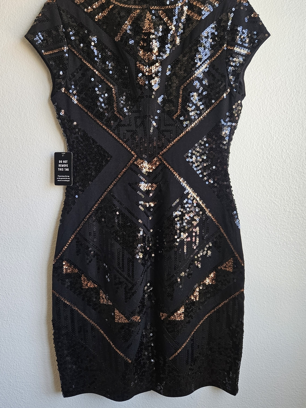 Express Black Dress with Rose Gold Sequin Accents